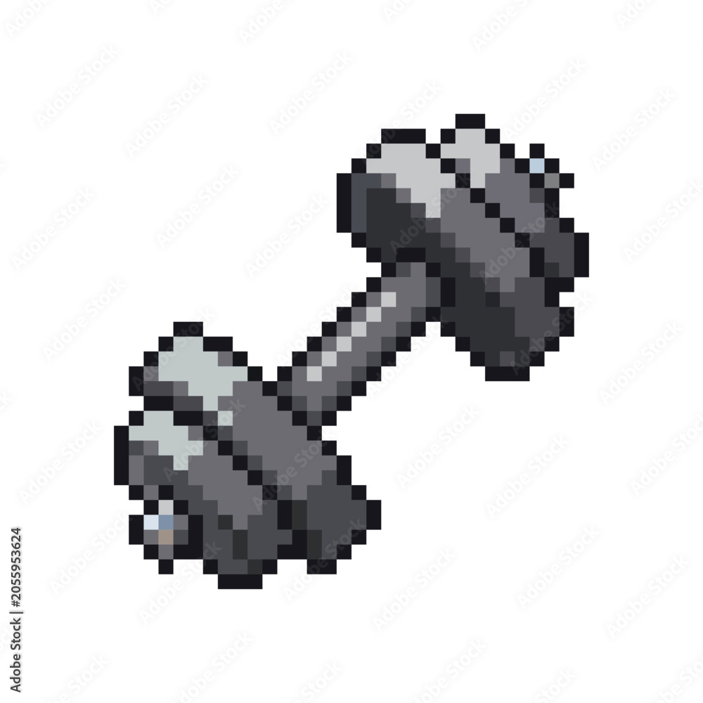 Obraz premium Pixel Art Dumbbell Vector Illustration for Retro Game Asset