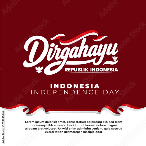 Fotografie Dirgahayu Indonesia Independence Day Typography Design with Red Background and W