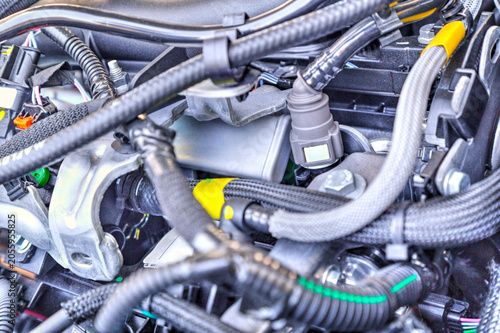 Obraz w ramie Modern car engine background close up view