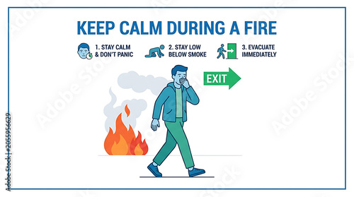 Man walks calmly away from fire exit sign
