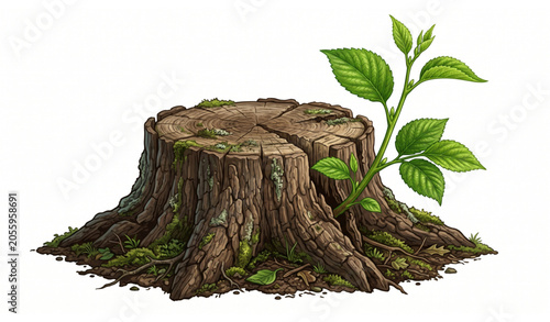Canvastavla Young Green Branch Growing from Old Tree Stump, Nature Regrowth and Sustainabili