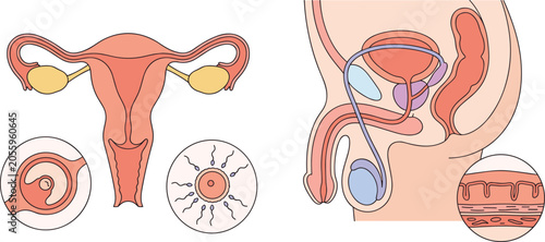 фотографія Human Reproductive System Anatomy Illustration Featuring Male and Female Reprodu