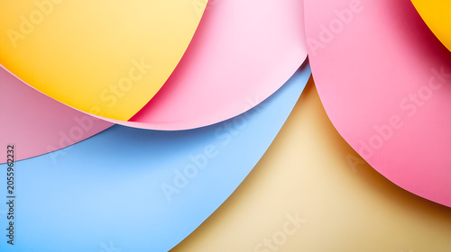 Abstract background with overlapping colorful paper curves in soft pastel tones for modern graphic design projects and creative digital art compositions
