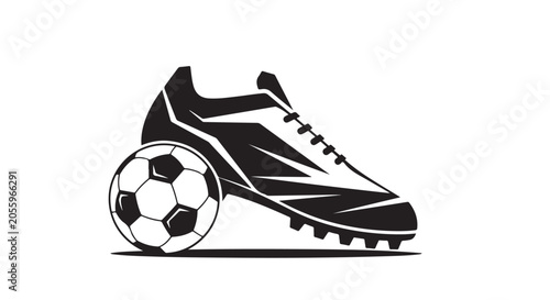Bild auf Leinwand Football boot and soccer ball silhouette on a white background a sporty composit