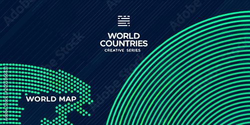 World map and curved lines a modern vector illustration