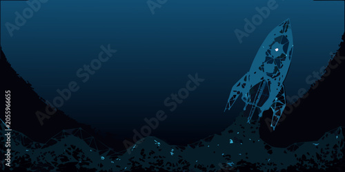 Vászonkép Rocket Silhouette With Geometric Lines Against A Dark Blue Background