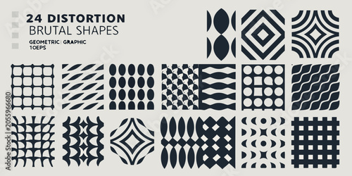 Tableau sur toile Distorted geometric shapes collection black and white vector illustration