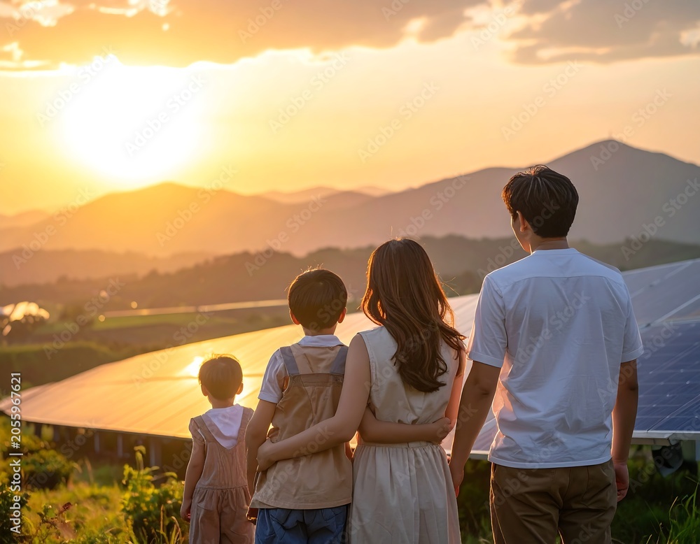 Fototapeta premium Family enjoying serene sunset view