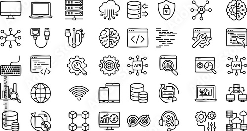 Foto Comprehensive collection of technical line icons for web development and digital