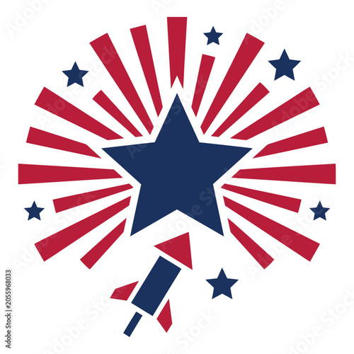 Patriotic firework design with red white and blue colors