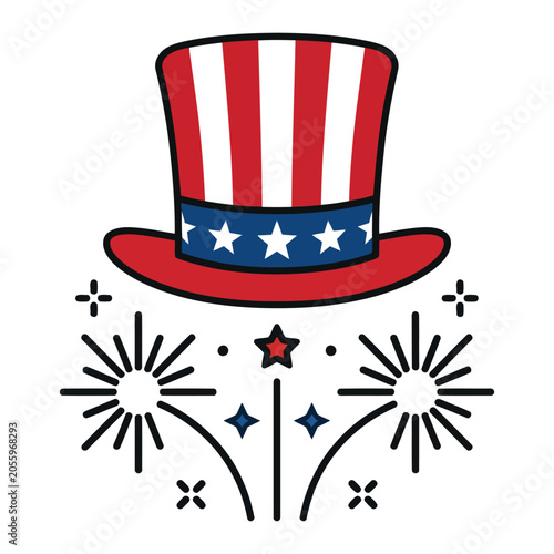 Uncle sam hat with fireworks illustration for patriotic celebrations