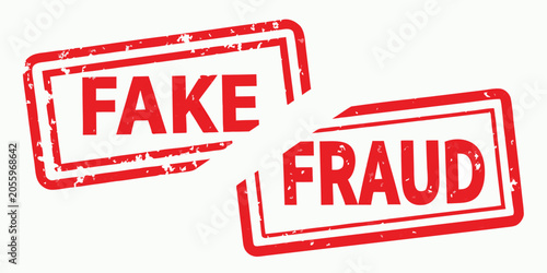 Schilderij op canvas Fake And Fraud Rubber Stamp Vector Red Ink On White Background