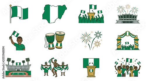 Schilderij op canvas Celebration of Nigerian Independence with Flags and Festivities
