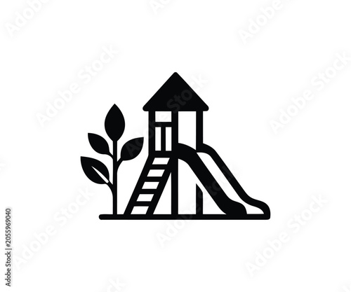 PrintTitle: Playground slide icon with tree vector silhouette