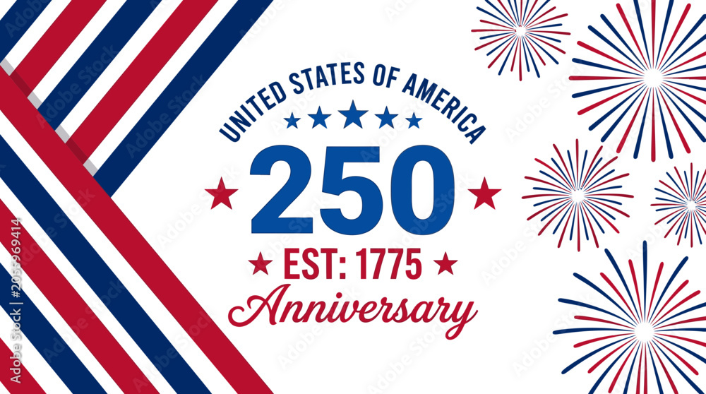 Obraz premium United States of America 250th Anniversary Celebration Design with Fireworks and Patriotic Elements.