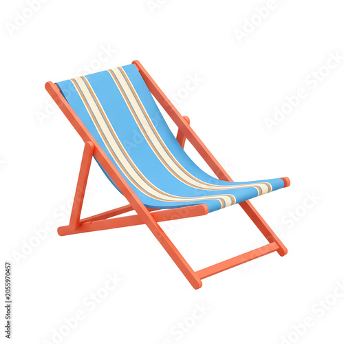 Striped deck chair with orange frame on transparent background