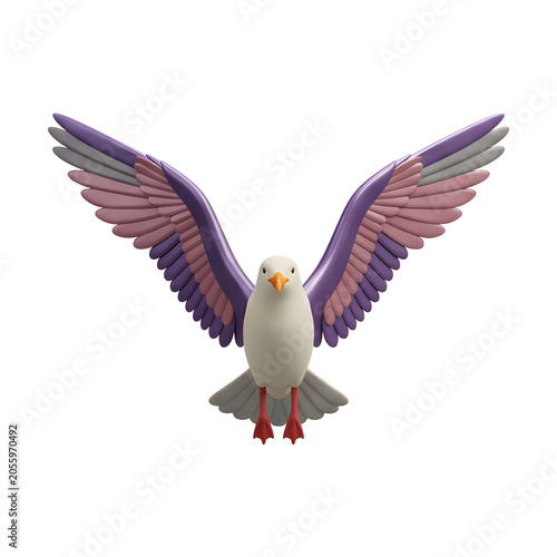 Stylized 3D bird with colorful wings in flight