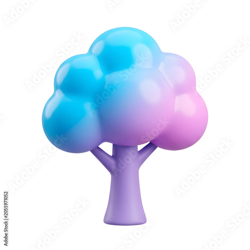 Stylized 3D render of a tree with blue and pink gradient