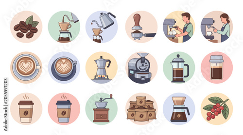 Bild auf Leinwand Coffee Brewing Techniques Illustrated with Various Methods
