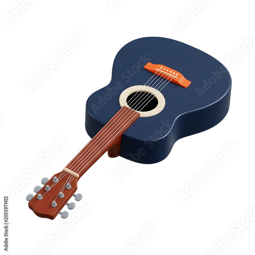 Stylized Blue Acoustic Guitar on Transparent Background
