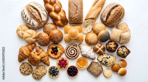  Assorted Flour-Based Baked Goods on White Background