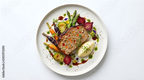 Festive Meatloaf with Vegetables Top View