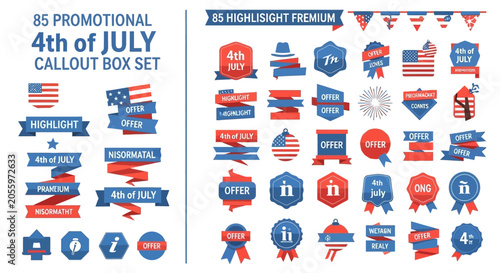 Foto 4th of July, patriotic callout box set, promotional icons, USA independence day