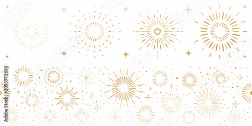 Gold Fireworks Pattern On White Background Decorative Celebration Design