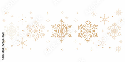Картината върху платно Golden snowflake ornament pattern on a white background