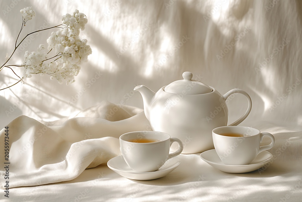Fototapeta premium Tea Time Setting with Teapot and Cups