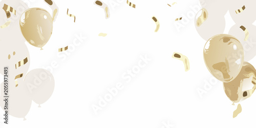 Quadro em tela Gold and white balloons with confetti celebratory vector illustration
