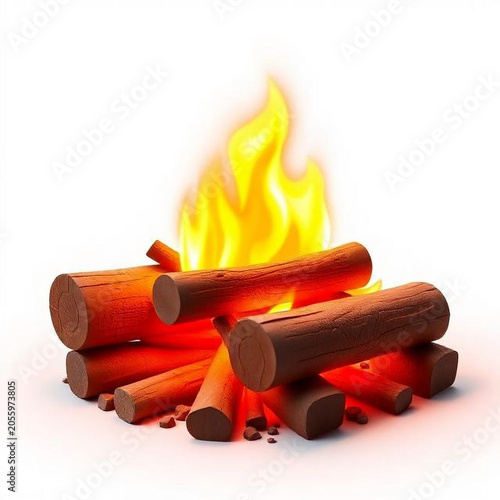 Campfire Burning Logs Isolated on White