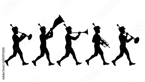 Canvas Print Silhouette of a marching band playing musical instruments
