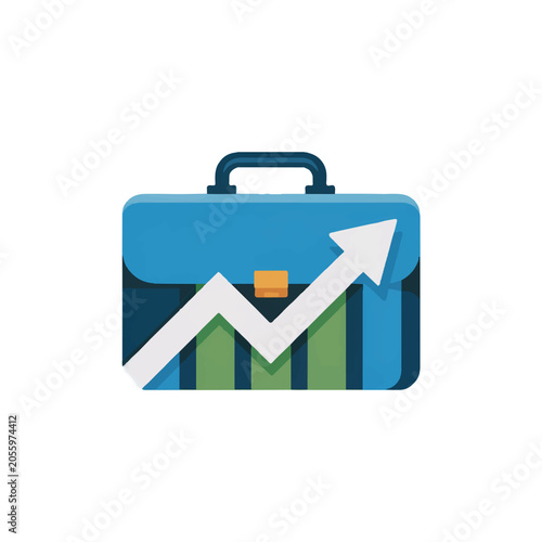 Business briefcase icon with an upward-trending financial graph, symbolizing strategic growth, investment success, and professional advancement