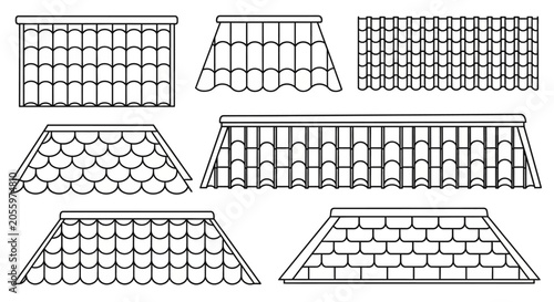 Collection of outline roof tile patterns for architectural design