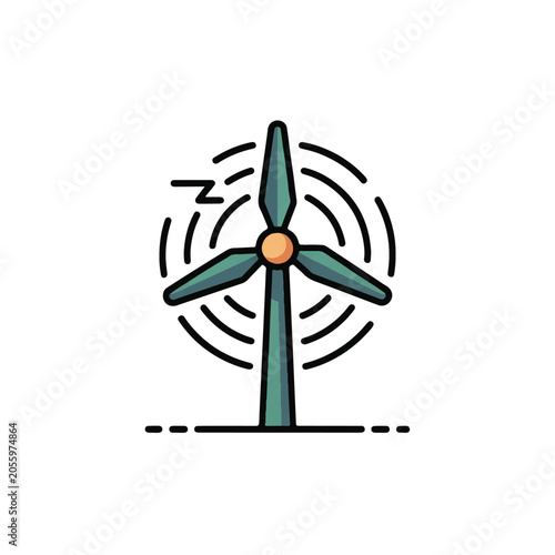 Minimalist Flat Vector Illustration of a Wind Turbine Generating Renewable Green Energy for Sustainable Power Concept