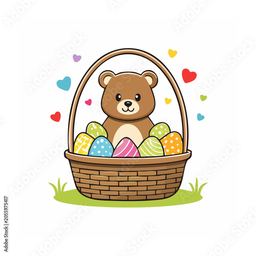 Cartoon bear holding basket of berries