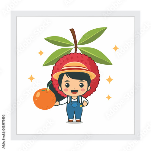 Cartoon girl holding mushroom and leaf