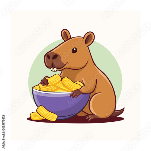Cartoon pig holding basket of berries
