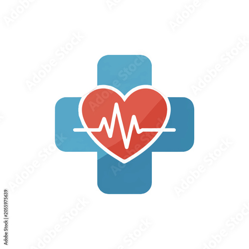 Medical Cross Symbol with Heart Beat EKG Line Design for Healthcare Services and Wellness Clinics
