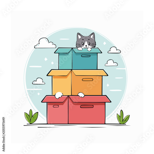 Flat design illustration of an owl on bookshelf with plants