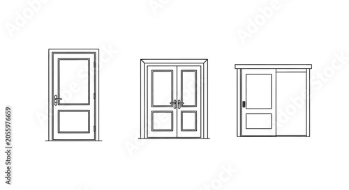Foto Set of architectural drawings showing different door types.