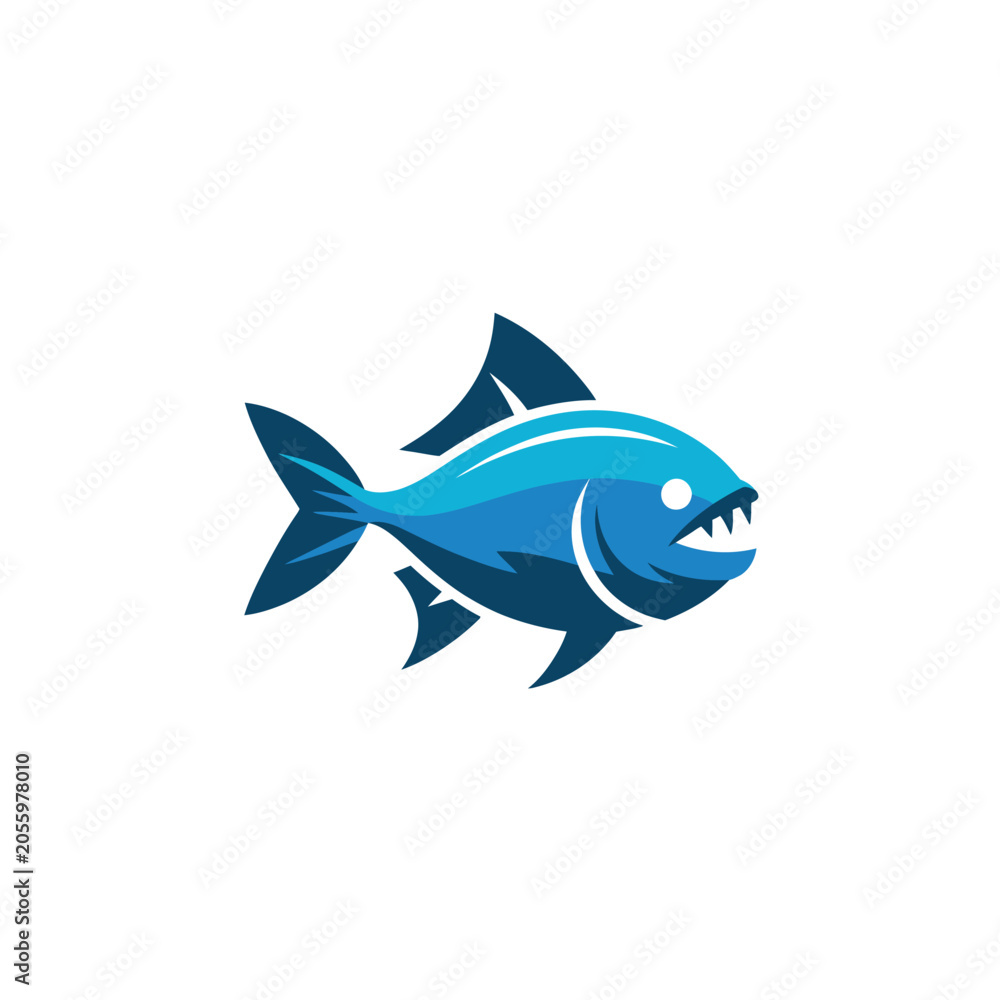 Fototapeta premium Stylized aggressive blue fish mascot logo vector illustration