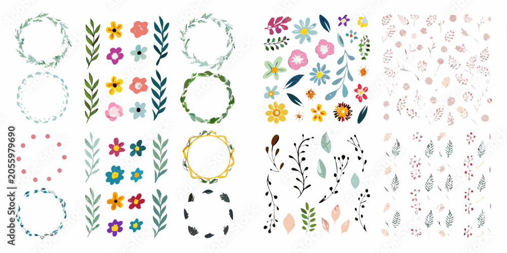 Obraz premium Floral ornament collection hand painted vector illustration with colorful botanicals