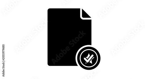 Tableau sur toile Document icon paired with a verified checkmark signifies successful file completion, authenticated legal records, and finalized digital paperwork for administrative workflows