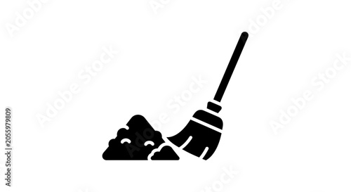 Obraz na płótnie Broom sweeping a pile of dust represents the daily maintenance and cleaning routine required to keep a residential home or commercial office space tidy and hygienic for all the occupants