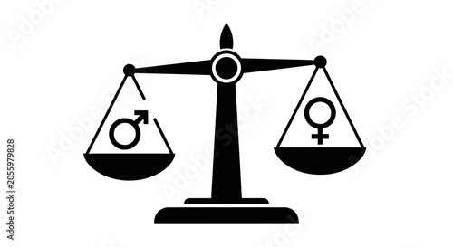 Εκτύπωση καμβά Scales of justice icon featuring male and female gender symbols illustrates the concept of gender equality and parity in society