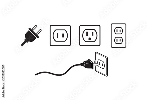 Electric plug, power outlet icons, socket symbols, electrical connectors, wiring