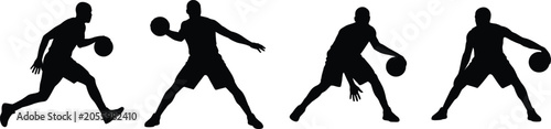 Obraz na plátně Silhouette collection of basketball player dribbling ball in active sports poses