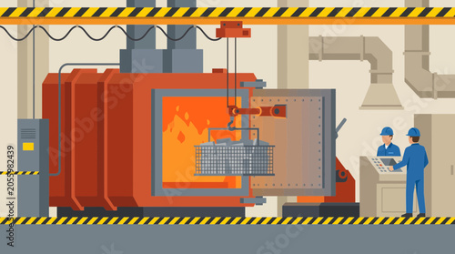 Schilderij op canvas Metal Heat Treatment Furnace Loading in Industrial Workshop